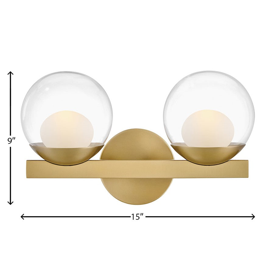 Hinkley Lighting Sunni 2 Light Vanity, Lacquered Brass/Clear Dome