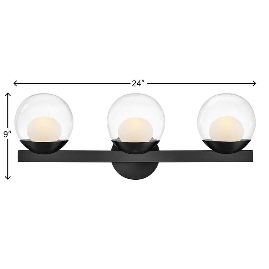 Hinkley Lighting Sunni 3 Light Vanity, Black/Clear Dome