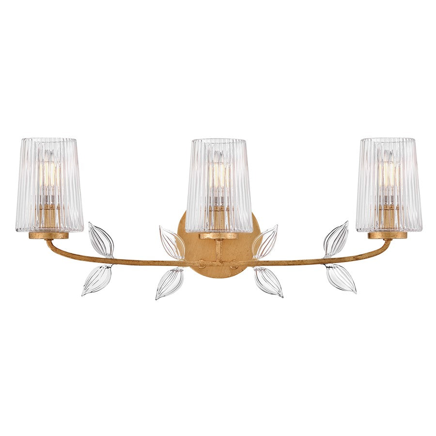 Hinkley Lighting Aliso 3 Light Vanity, Distressed Brass/Clear Ribbed - 57453DA
