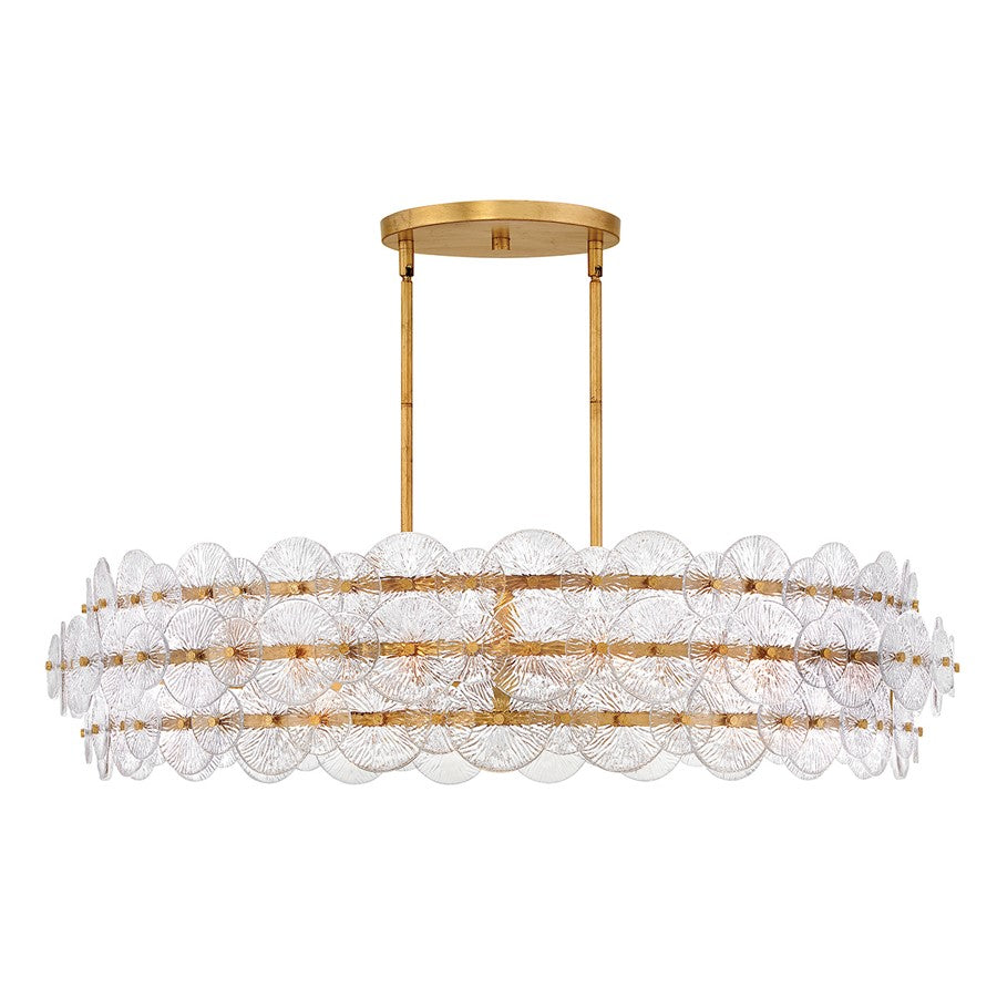 Fredrick Ramond Rene 8Lt Chandelier, Distressed Brass/Clear Pressed - FR30124DA