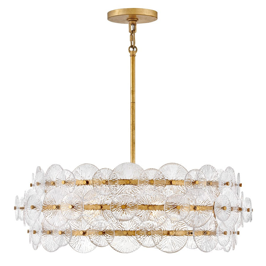 Fredrick Ramond Rene 6Lt Chandelier, Distressed Brass/Clear Pressed - FR30126DA