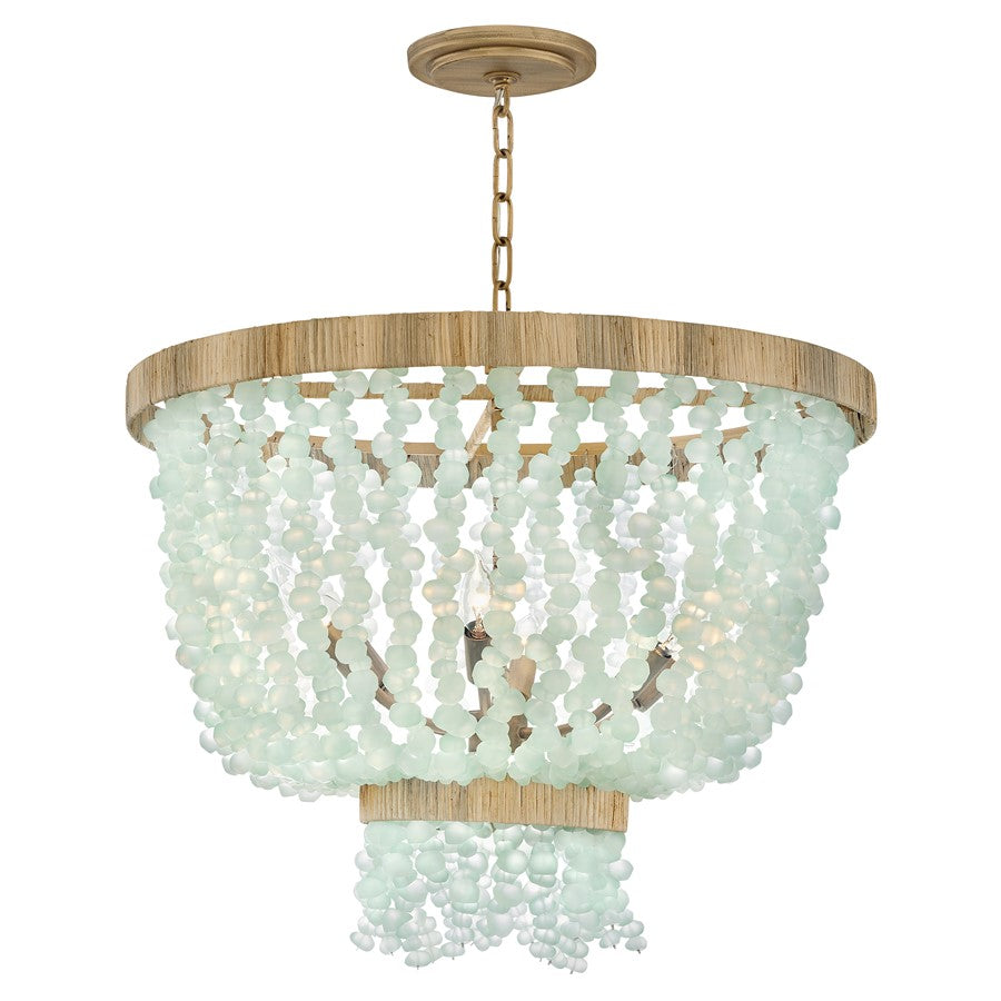 Fredrick Ramond Dune 6Lt Chandelier, Gold/Blue Sea Glass - FR30206BNG-BG