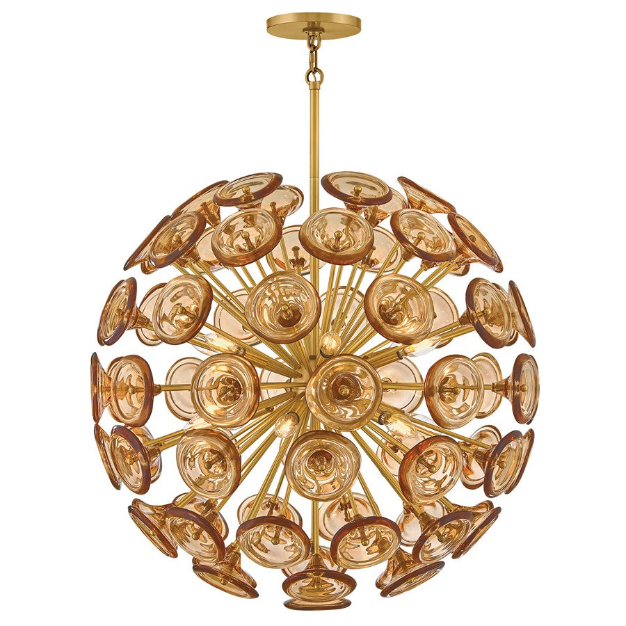 Fredrick Ramond Maya 12Lt Chandelier, Unlacquered Brass/Amber - FR46905UB-AM