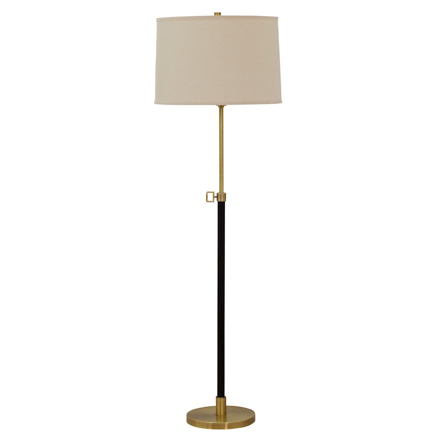House of Troy Hardwick Adj Floor Lamp, Antq Brass w/Brown Leather