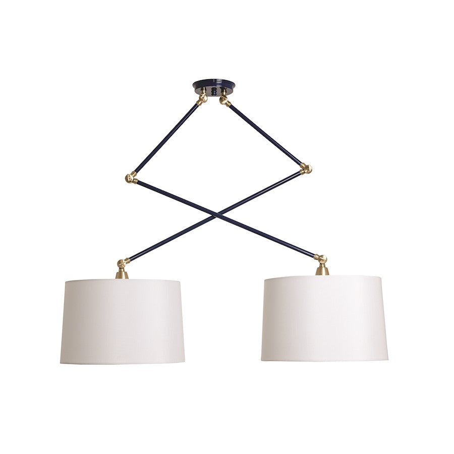 House of Troy Uptown 2 Light Pendant, Navy Blue/Satin Brass
