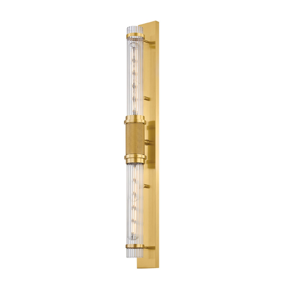 Hudson Valley Shaw 26.5in 2-Light Wall Sconce | Art Deco Aged Brass and Clear Optic Glass | Bedroom & Bathroom Vanity | 2.5 x 26.5 in | Model 1273-AGB