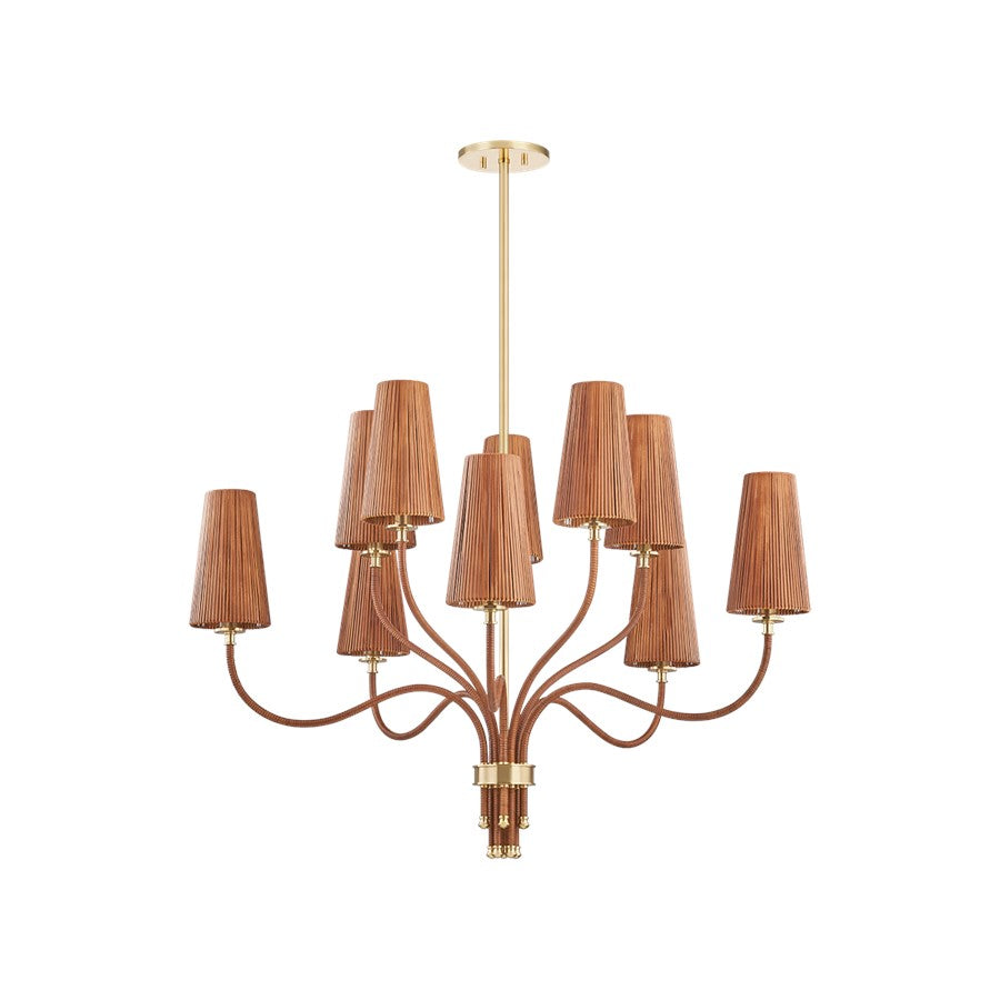 Hudson Valley Atwood 10Lt Chandelier, Aged Brass/Rattan - 1640-AGB