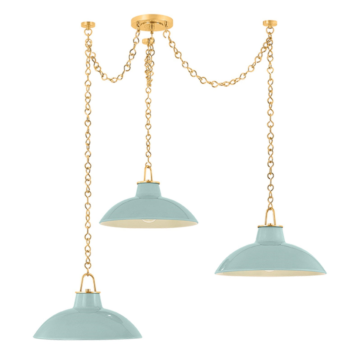 Hudson Valley Pottersville 54in 3-Light Chandelier | Mid-Century Aged Brass and Moss Crackle Ceramic | Kitchen & Dining Room | Model 1957-AGB-CMC