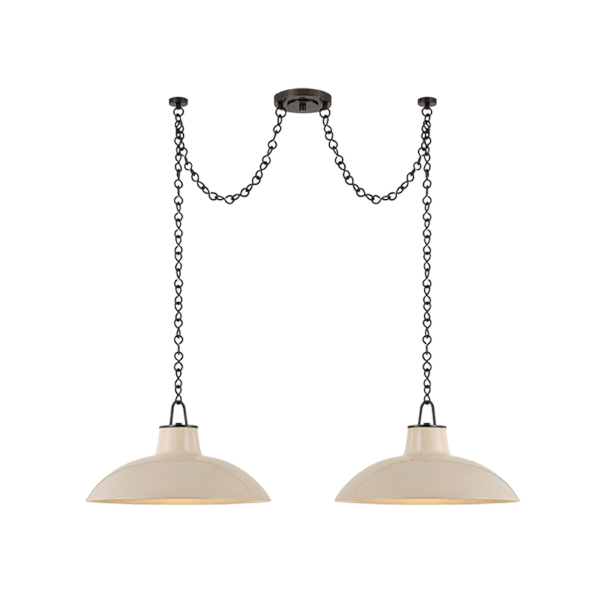 Hudson Valley Pottersville 2-Light Linear Chandelier | Mid-Century Distressed Bronze and Ceramic Ivory Crackle | Kitchen Island | Model 1959-DB-CIC