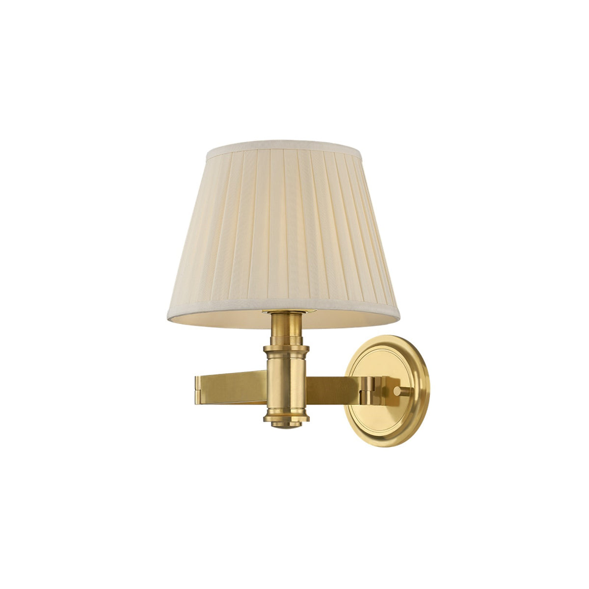Hudson Valley Woodland Park 1-Light Wall Sconce | Traditional Aged Brass and Cream Silk Pleated Shade | Bedroom & Hallway | Model 3508-AGB