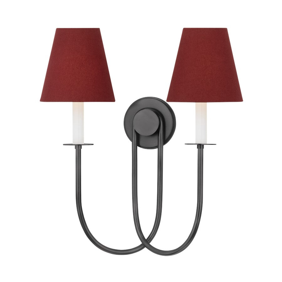 Hudson Valley Midtown 2Lt Wall Sconce, Old Bronze/Garnet Linen - 4082-OB