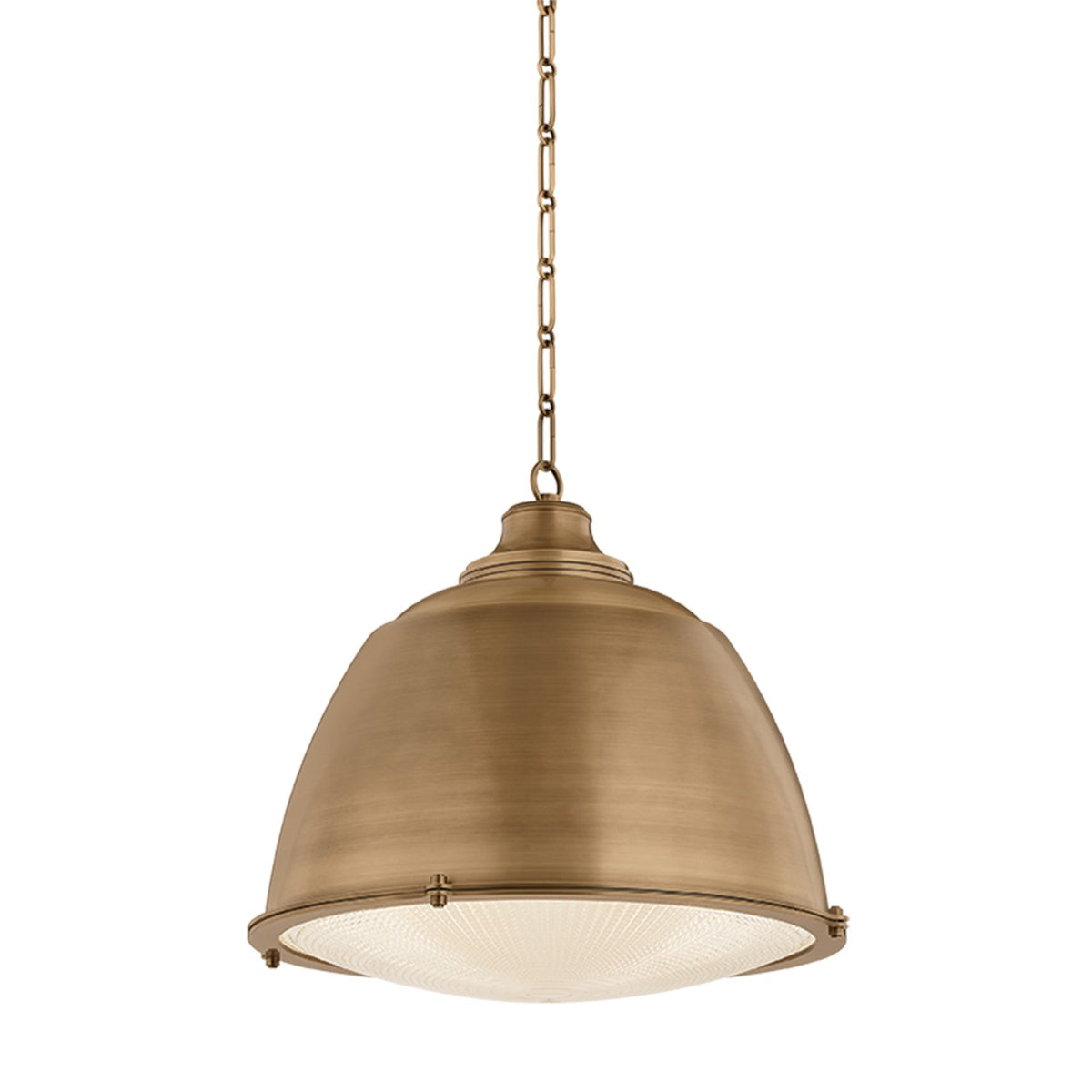 Hudson Valley Milltown 19.75in 1-Light Pendant | Industrial Patina Brass and Holophane Glass | Kitchen Island & Dining Room | Model 4522-PBR