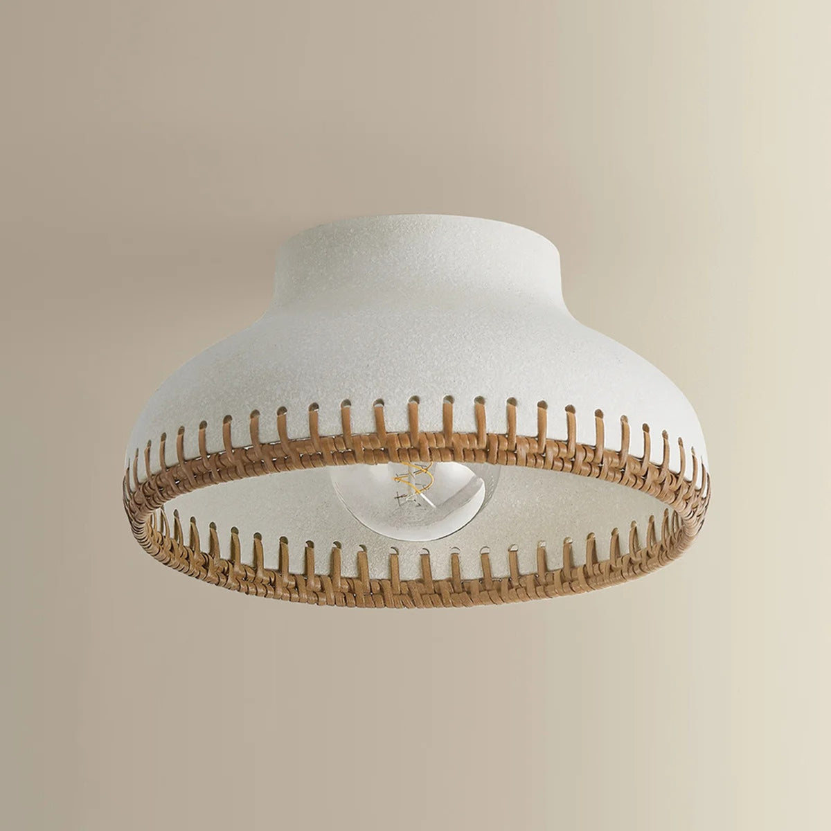 Hudson Valley Southfields 1Lt Flush Mount, Brass/Rattan Weave