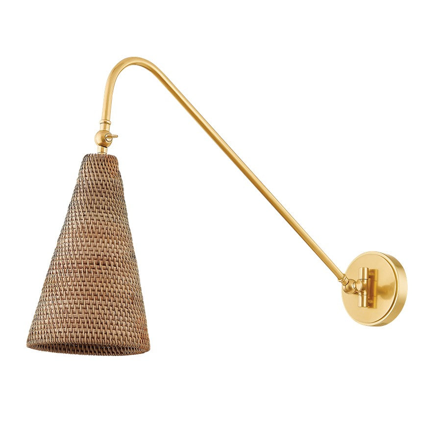 Hudson Valley Averack 1Lt Plug-in Sconce, Aged Brass/Natural Wicker - 5416-AGB