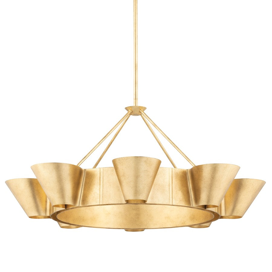 8 Light Chandelier, Vintage Gold Leaf