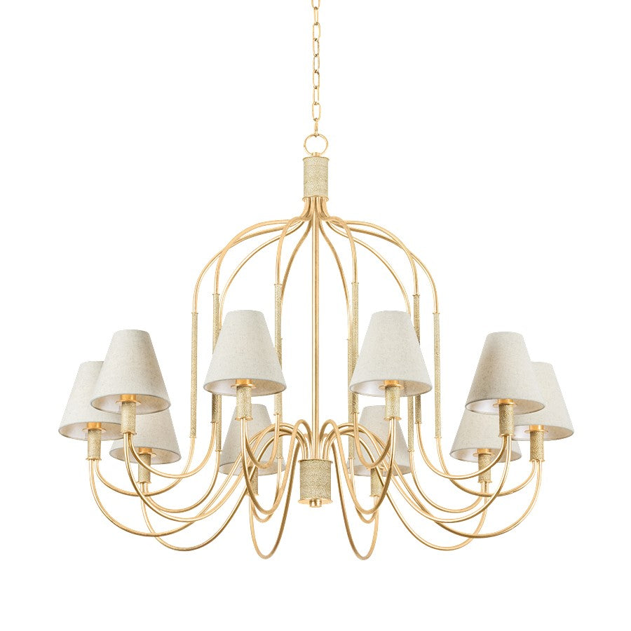 Hudson Valley Warrensburg 10Lt Chandelier, Gold Leaf/Natural Linen - 5744-VGL