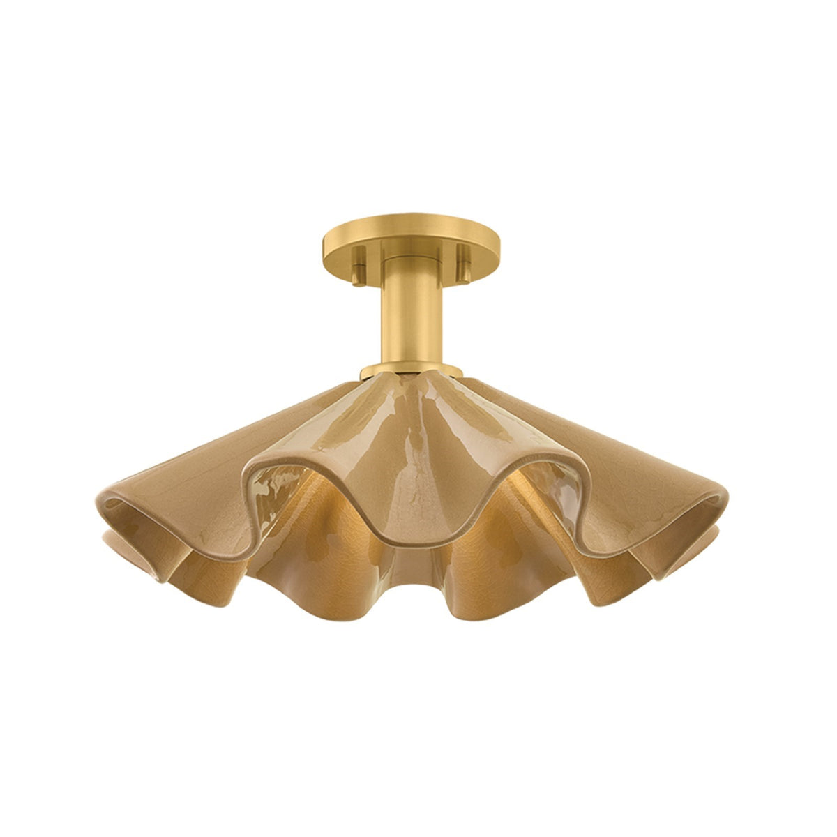 Hudson Valley Libertyville 18in 1-Light Semi Flush | Cottage Aged Brass and Oyster White Ceramic | Bedroom & Hallway | Model 8018-AGB-OWC