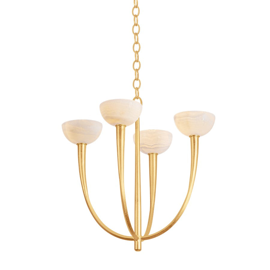 Hudson Valley Maywood 4Lt Chandelier, Vintage Gold Leaf/Onyx - 9023-VGL