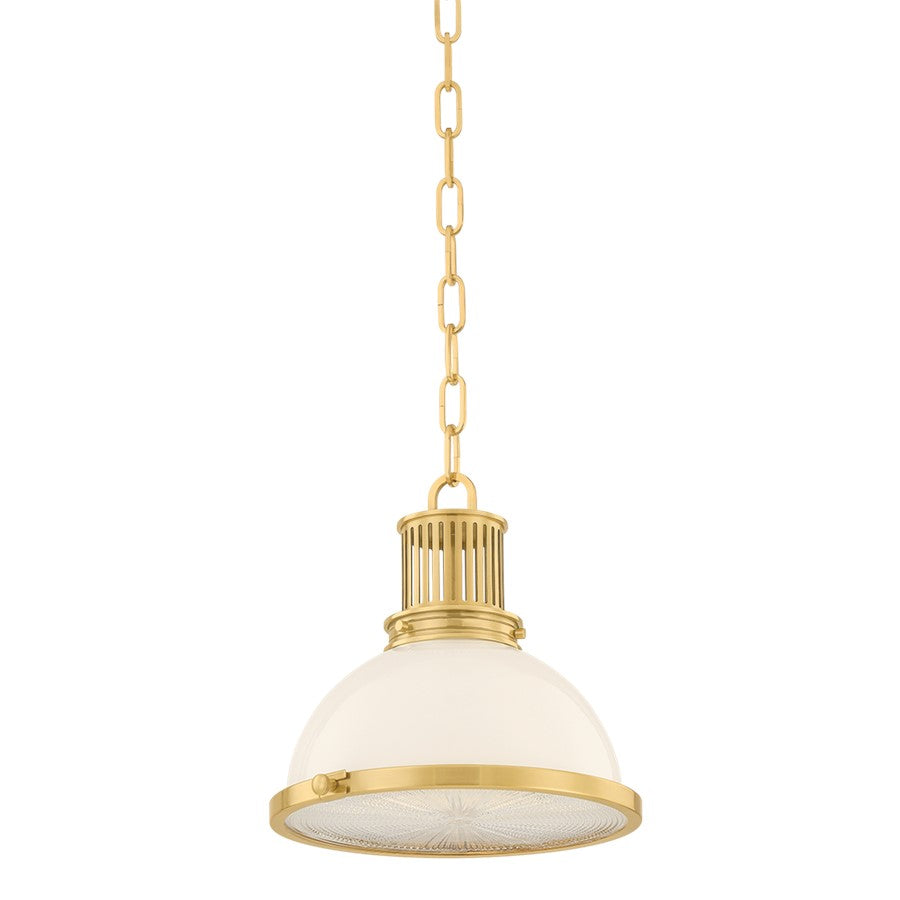 Hudson Valley Pinesbridge 1Lt 11" Pendant, Aged Brass/Opal Glossy - 9309-AGB