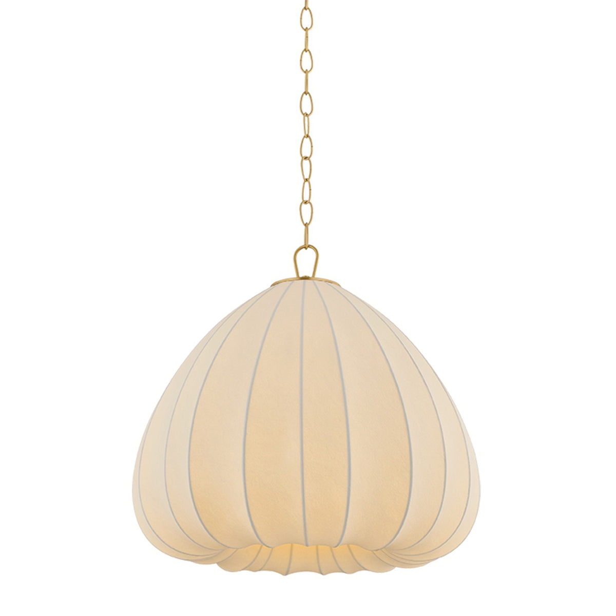 Hudson Valley Oak Summit 24in 1-Light Pendant | Organic Aged Brass and Cream Polymer Fabric | Dining Room & Kitchen Island | Model 9924-AGB
