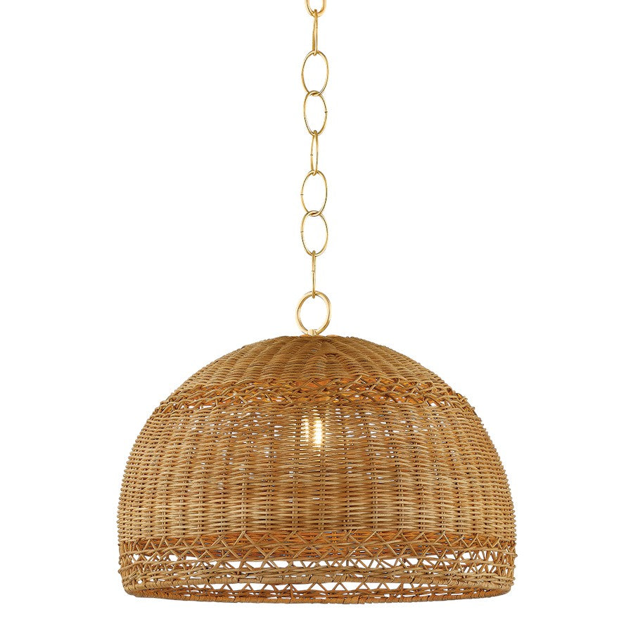Mitzi April 1 Light 18" Pendant, Aged Brass/Light Natural Wicker - H1008701S-AGB