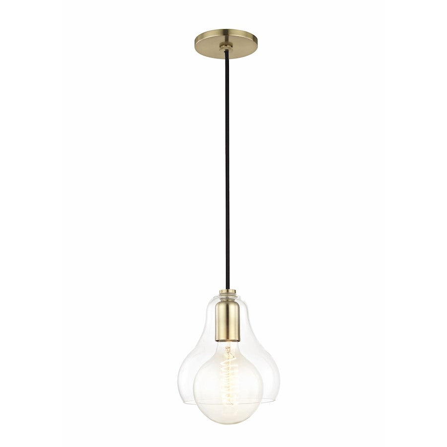 1 Light Pendant, Aged Brass/Clear