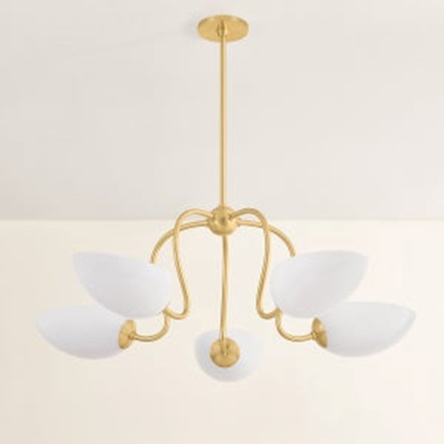 Mitzi Reva 5 Light Chandelier, Aged Brass/Cloud