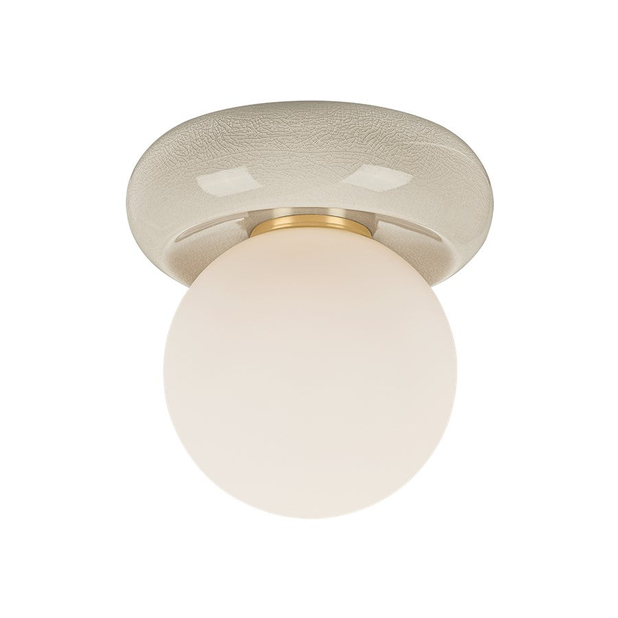Mitzi Tyra 1Lt Flush Mount, Brass/Opal/Ceramic Ivory Crackle - H1160501-AGB-CIC