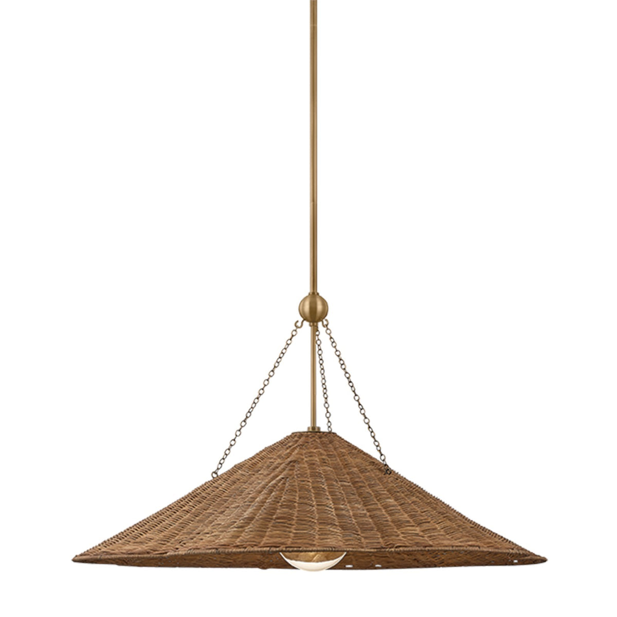 Mitzi Annmarie 30in 1-Light Pendant | Transitional Patina Brass and Vintage Natural Wicker | Kitchen Island & Dining Room | Model H1161701L-PBR