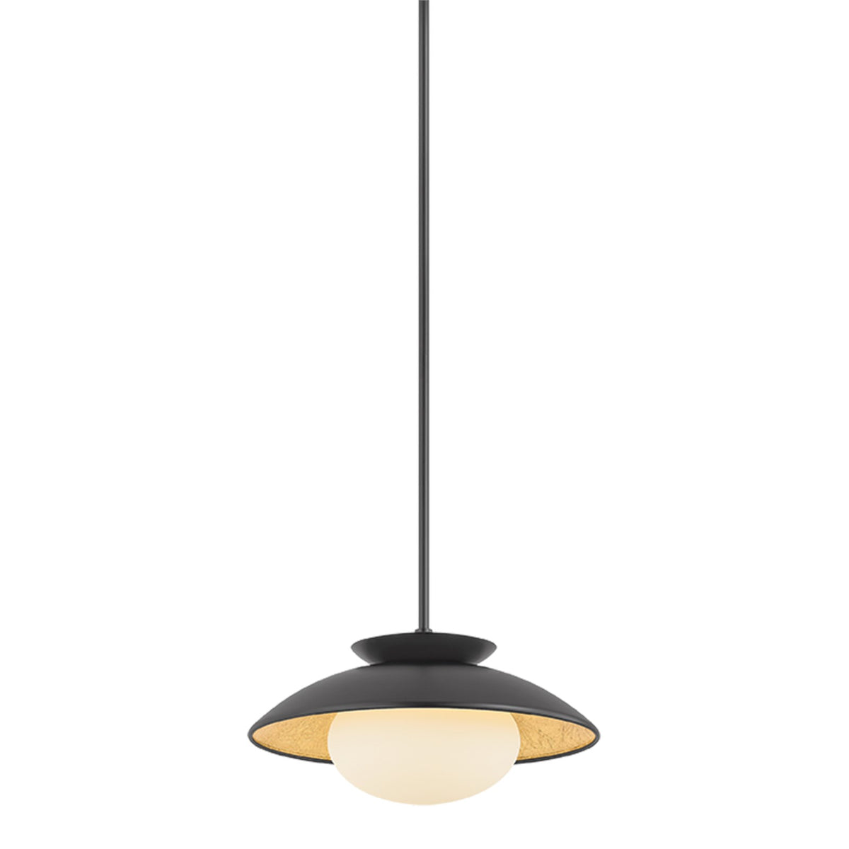 Mitzi Cadence 14in 1-Light Pendant | Black Steel and Opal Matte Glass with Gold Leaf Interior | Kitchen Island & Dining Room | Model H368701S-BK-GL