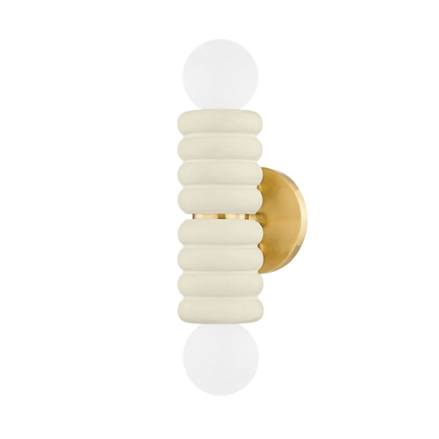 Mitzi Bibi 2 Light Wall Sconce, Brass/Ceramic Antique Ivory