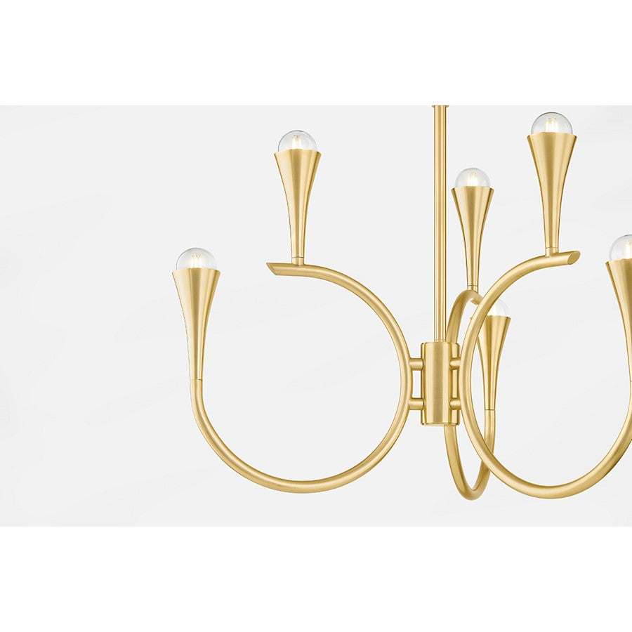 6 Light Chandelier, Aged Brass