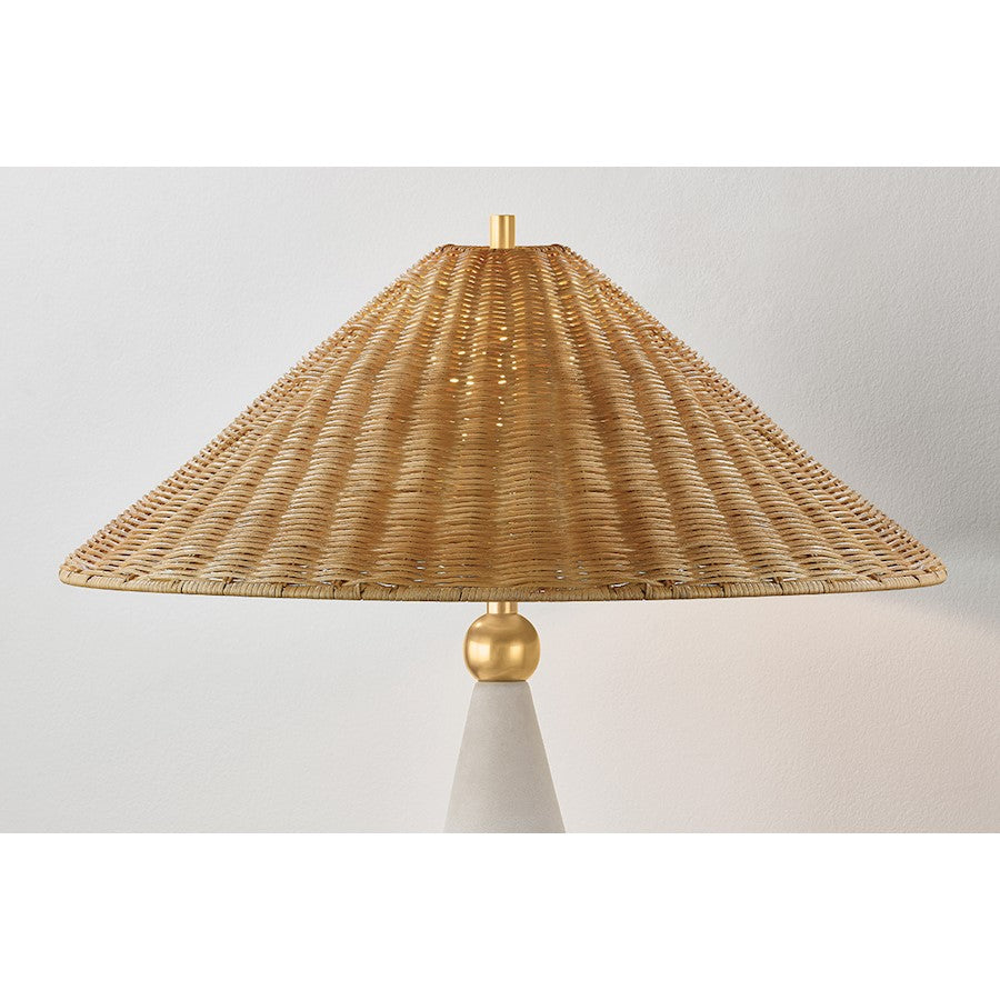 Perilla Table Lamp, Brass/White/Natural Wicker