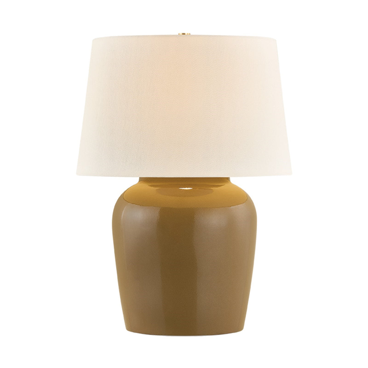 Hudson Valley Dobbs 19in Table Lamp | Ceramic Arbora Moss and Aged Brass with Off White Linen Shade | Living Room & Entryway | Model L2751-AGB-CBM