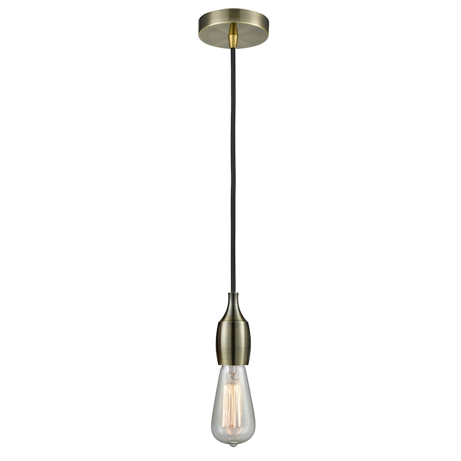 Innovations Chelsea Bare Bulb Mini Pendant, Ant. Brass/Amber/BK