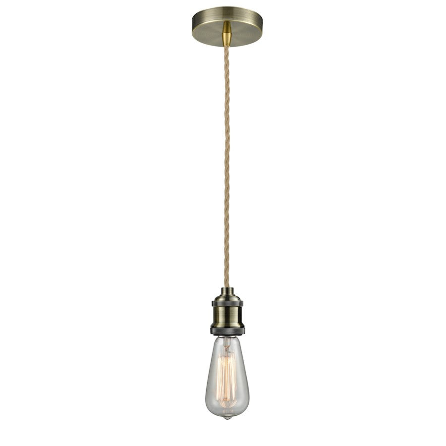 Innovations Edison Bare Bulb Mini Pendant, ABrass/Amber/Rope