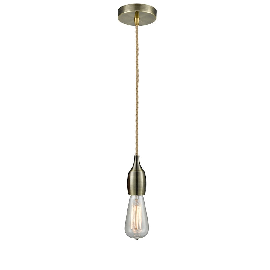Innovations Chelsea Bare Bulb Mini Pendant, ABrass/Amber/Rope