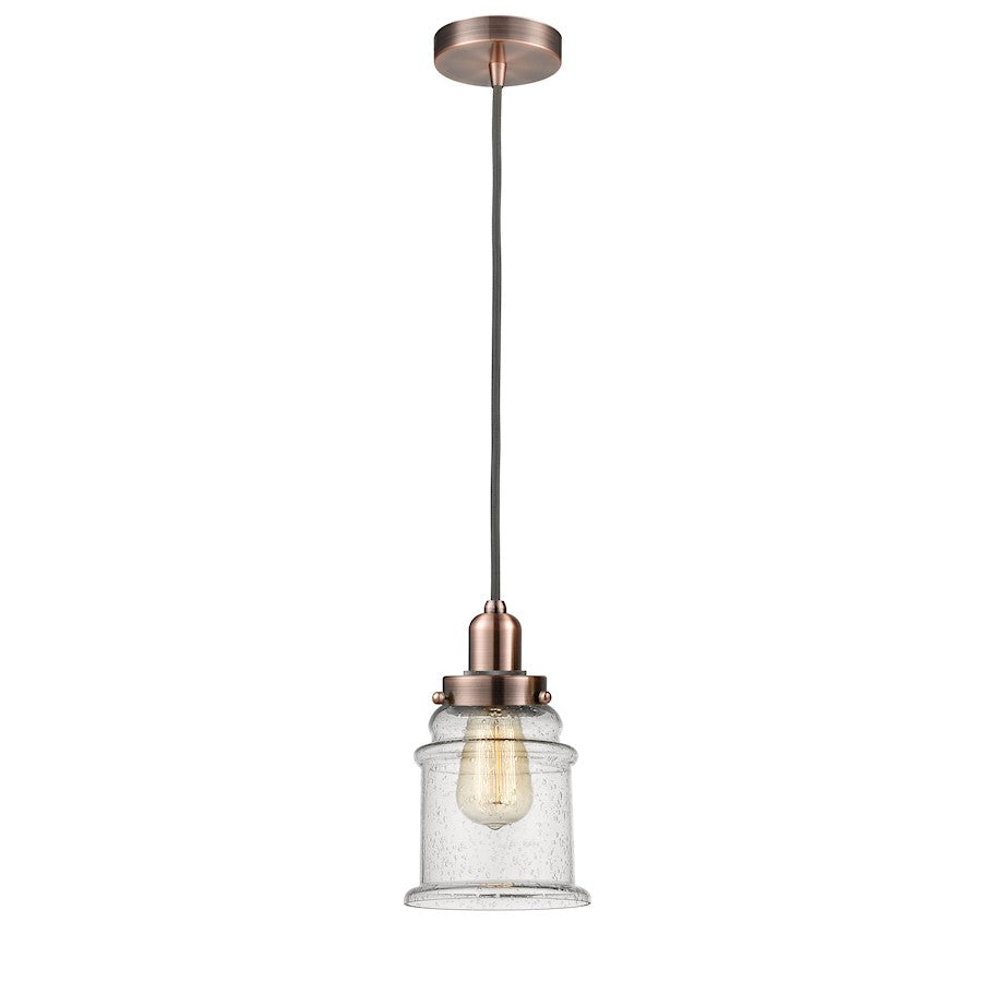 Innovations Whitney Canton Mini Pendant | Industrial Antique Copper and Seedy Glass | Kitchen Island & Dining Room | Model 100AC-10GY-0H-AC-G184