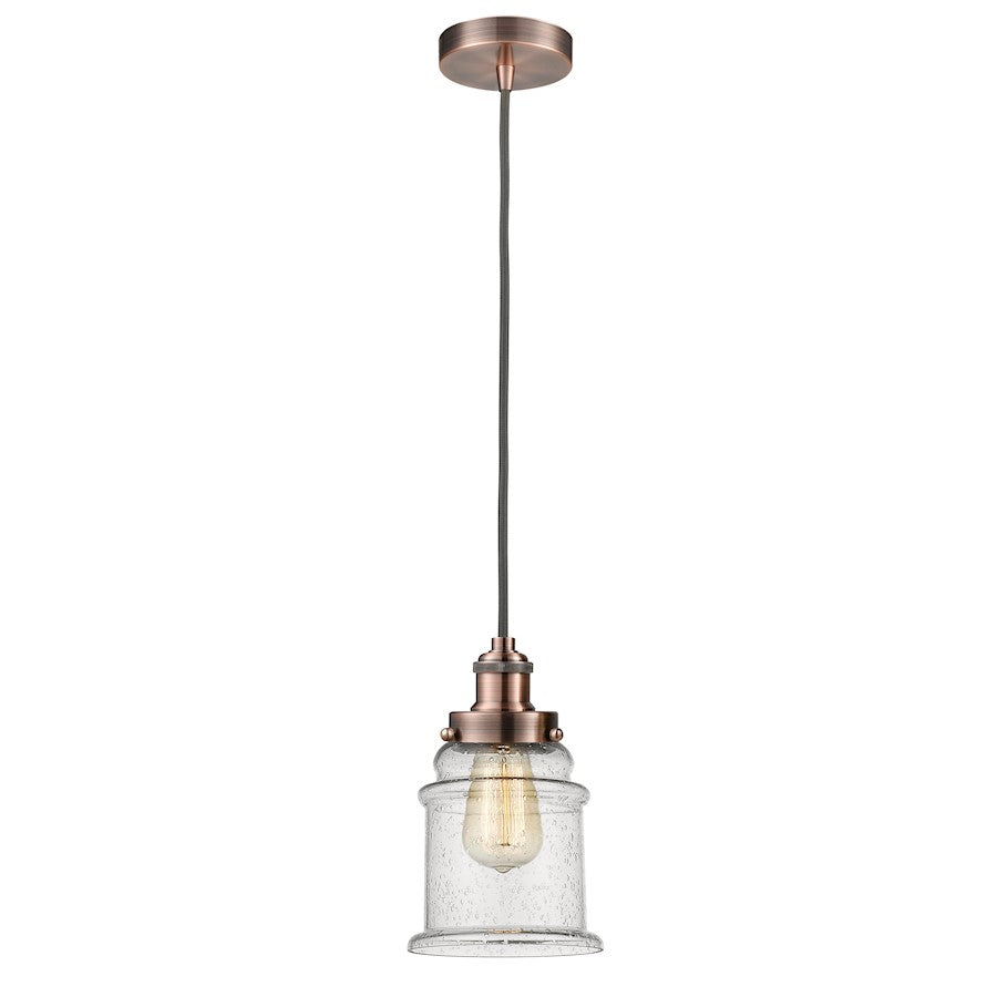 Innovations Canton 8in 1-Light Mini Pendant | Antique Copper and Seeded Glass | Kitchen Island & Dining Room | Model 100AC-10GY-1H-AC-G184