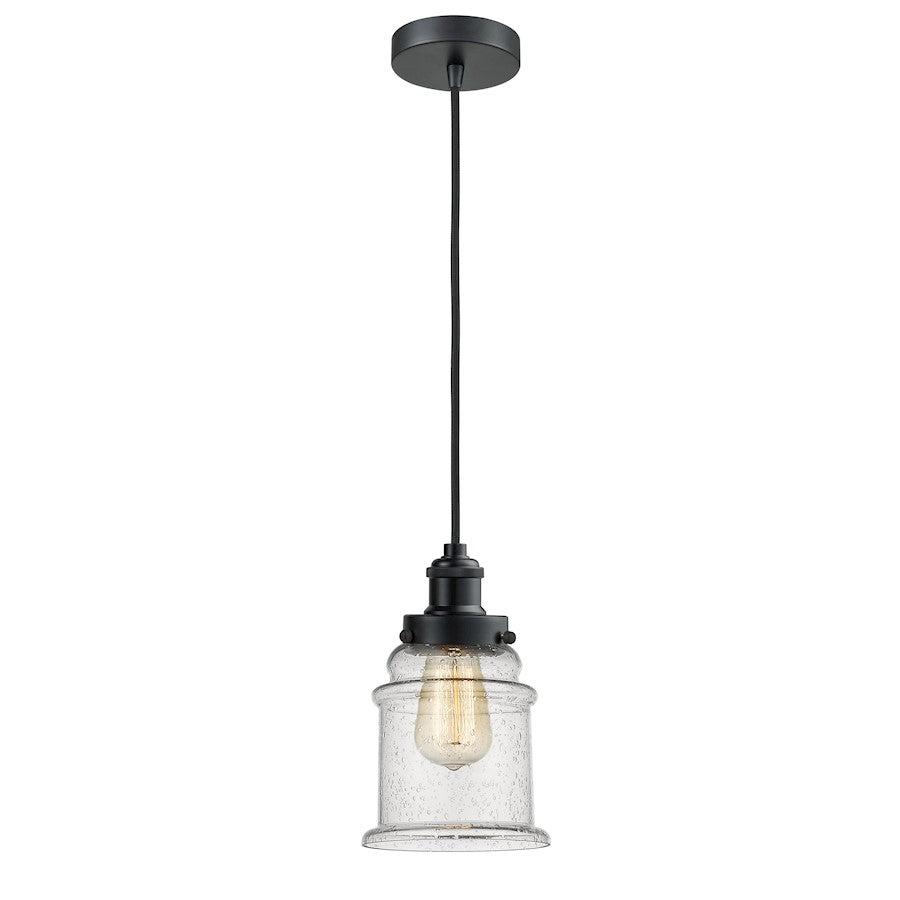 Innovations Edison Canton Mini Pendant | Industrial Matte Black and Seedy Glass | Kitchen Island & Dining Room | Model 100BK-10BK-1H-BK-G184