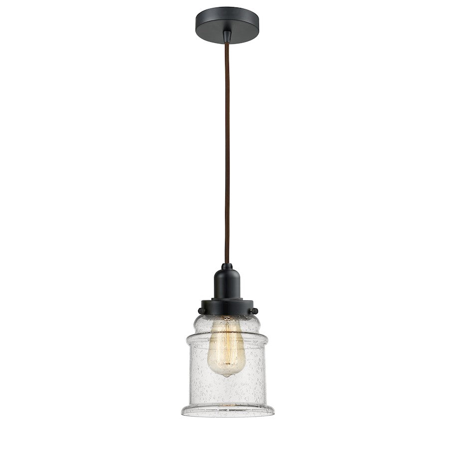 Innovations Whitney Canton 8in 1-Light Mini Pendant | Industrial Matte Black and Seedy Glass | Kitchen Island & Dining | Model 100BK-10BR-0H-BK-G184