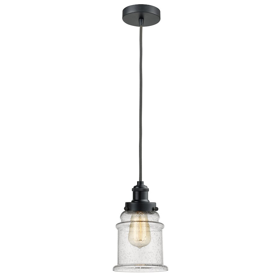Innovations Edison Canton 1-Light Mini Pendant | Industrial Matte Black and Seeded Glass | Kitchen Island & Dining Room | Model 100BK-10GY-1H-BK-G184
