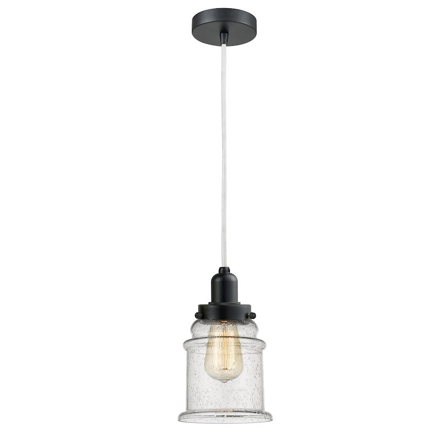 Innovations Whitney Canton 1-Light Mini Pendant | Industrial Matte Black and Seeded Glass | Kitchen Island & Dining Room | Model 100BK-10W-0H-BK-G184