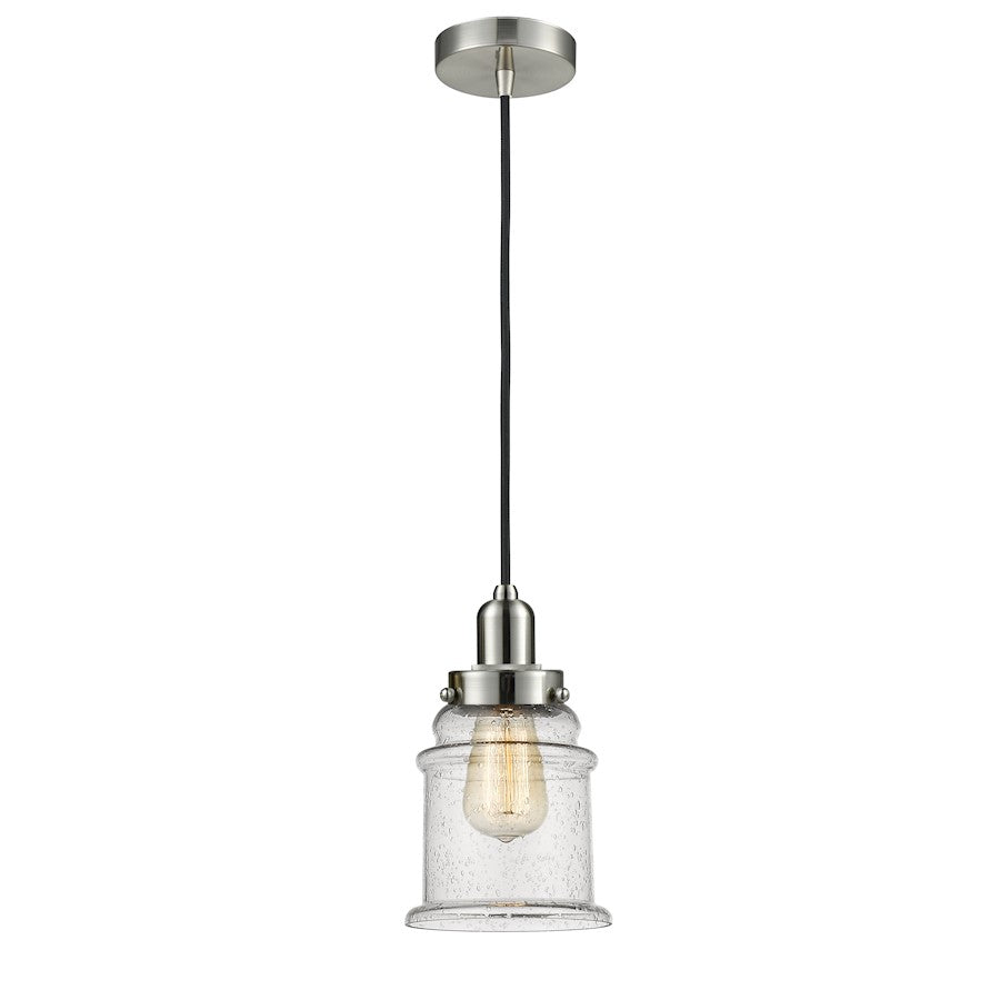 Innovations Whitney Canton 8in 1-Light Mini Pendant | Industrial Satin Nickel and Seedy Glass | Kitchen Island & Dining | Model 100SN-10BK-0H-SN-G184