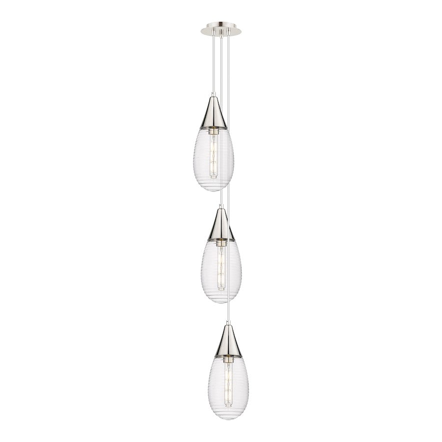 Innovations Malone 3-Light Teardrop Pendant | Art Deco Polished Nickel and Striped Clear Glass | Kitchen Island | Model 103-450-1P-PN-G450-6SCL