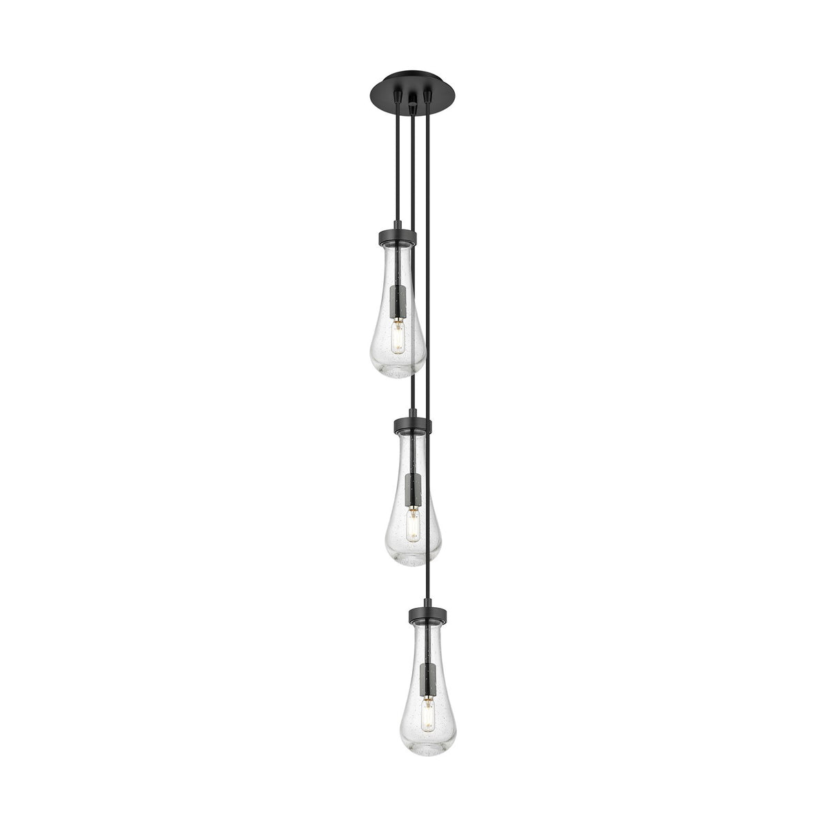 Innovations Owego 3-Light Pendant | Art Deco Brushed Matte Black and Seedy Glass | Kitchen Island & Dining Room | Model 103-451-1P-BK-G451-4SDY