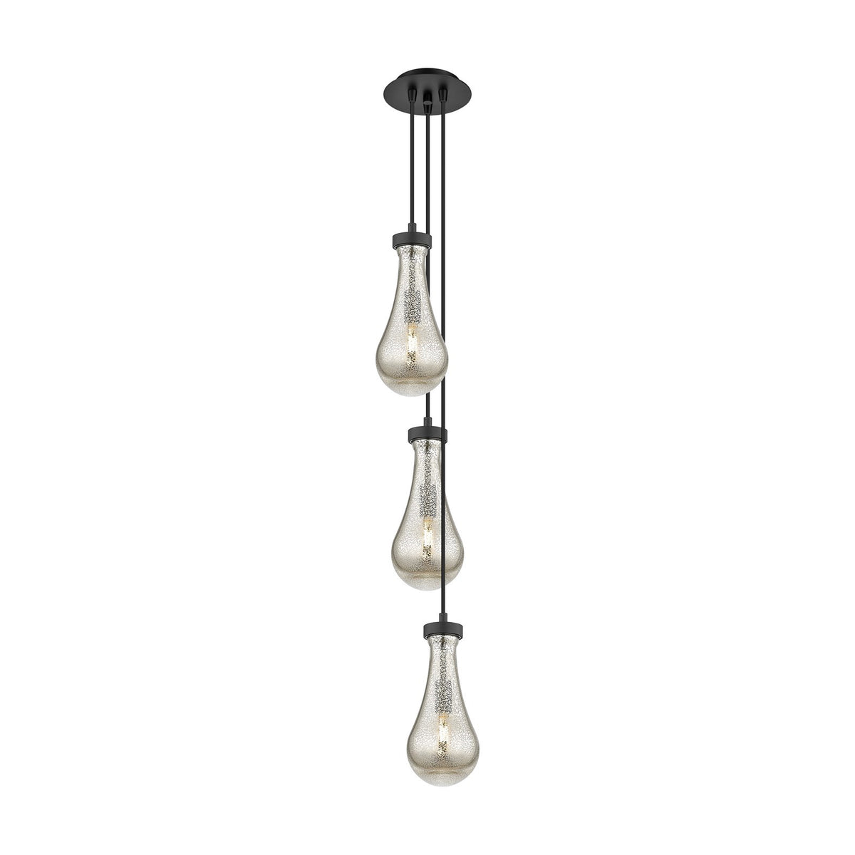 Innovations Owego 7in 3-Light Multi Pendant | Art Deco Matte Black and Mercury Glass | Kitchen Island & Dining Room | Model 103-451-1P-BK-G451-5ME