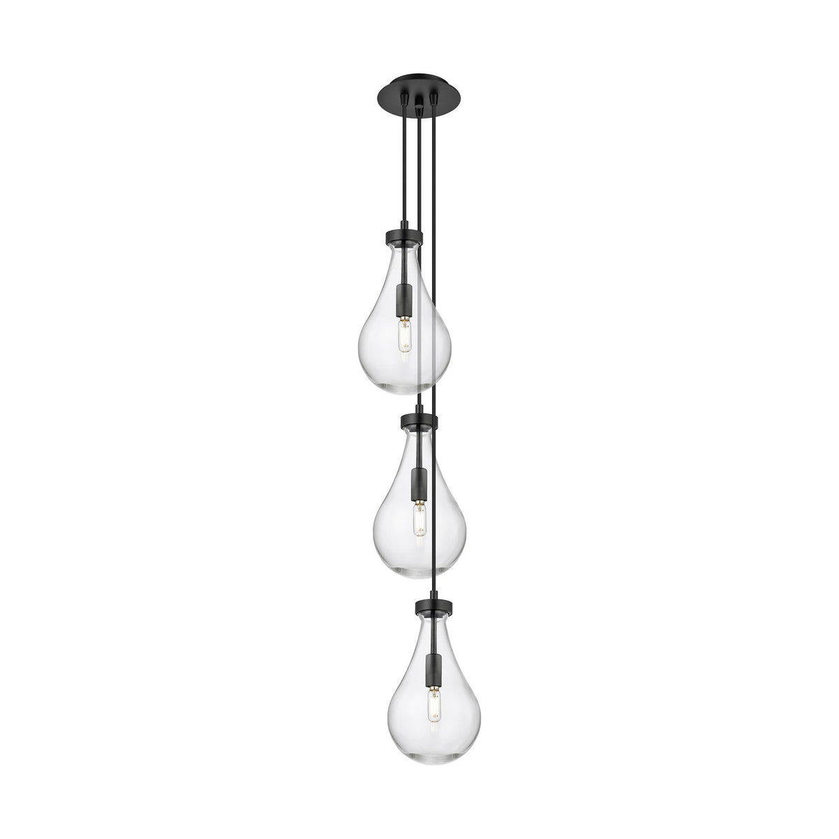 Innovations Owego 7in 3-Light Multi Pendant | Art Deco Matte Black and Clear Glass | Kitchen Island & Dining Room | Model 103-451-1P-BK-G451-7CL