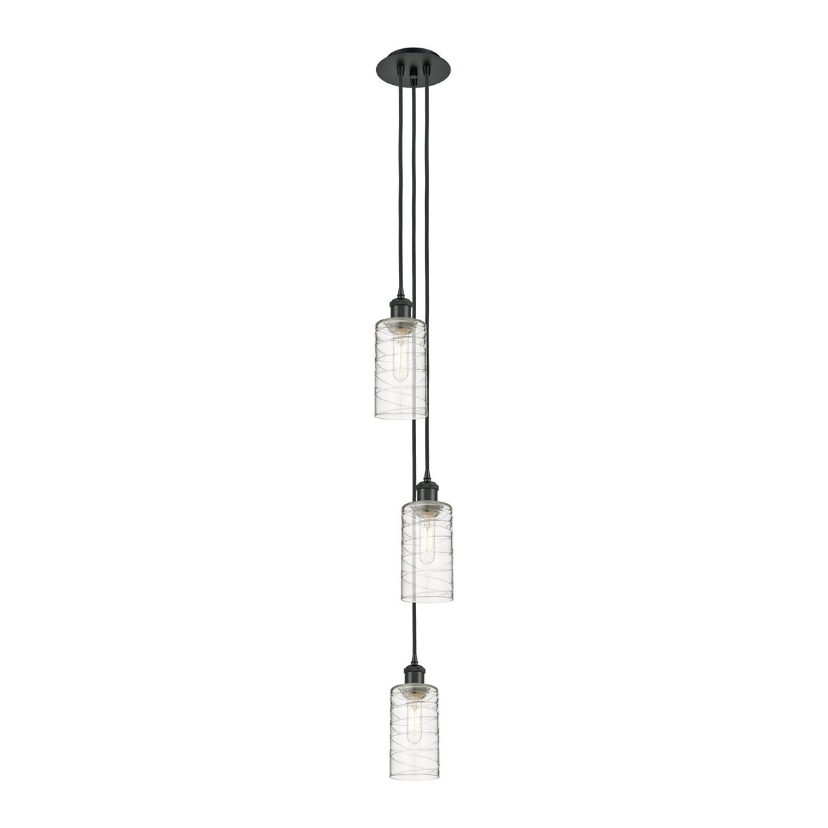 Innovations Crown Point 7in 3-Light Pendant | Art Deco Matte Black and Deco Swirl Glass | Kitchen Island & Dining Room | Model 103B-3P-BK-G434-7DE