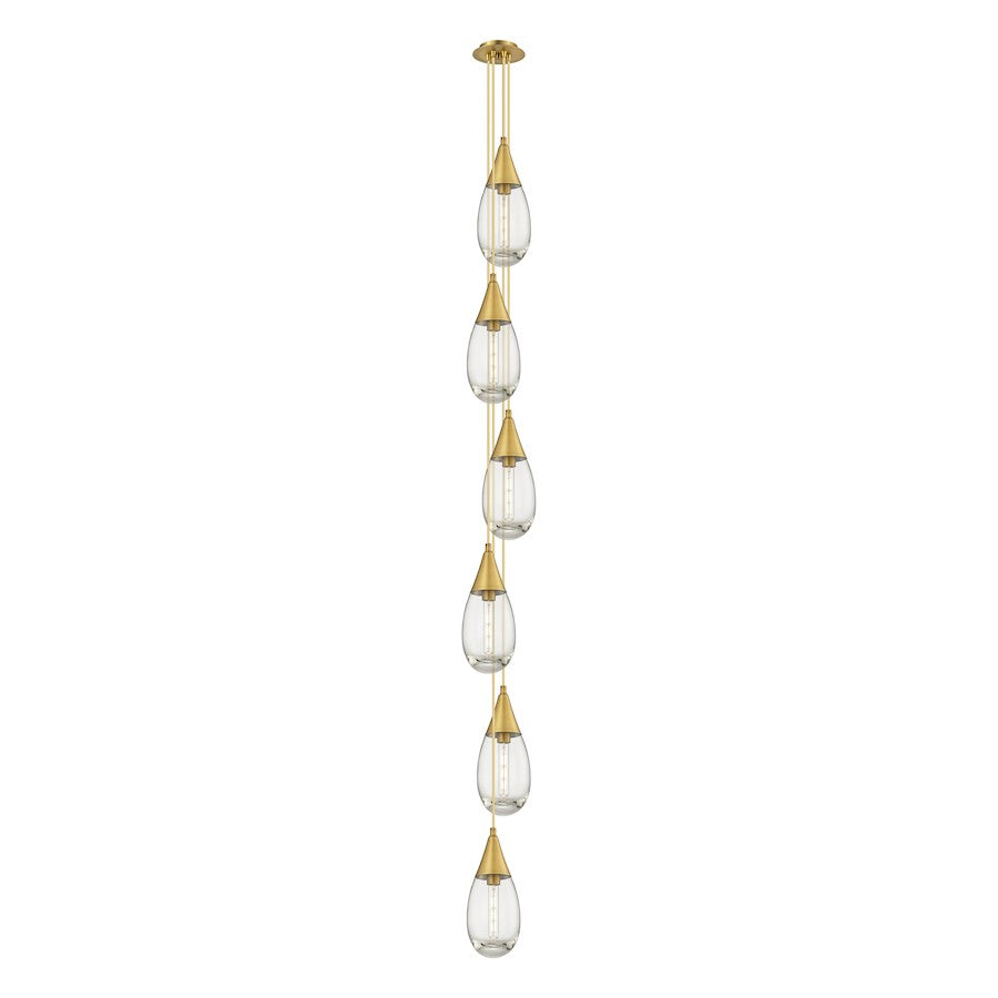 Innovations Milan 6-Light Teardrop Pendant | Brushed Brass and Clear Glass | Kitchen Island & Dining Room | Model 106-450-1P-BB-G450-6CL